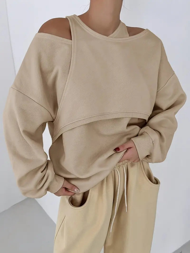 Cozy Off-Shoulder Fleece-Lined Sweatshirt