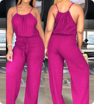 Casual Cotton Linen Drawstring Jumpsuit