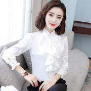 Women's New Style Long-Sleeve Shirt With Stand Collar And Ruffle Trim Top