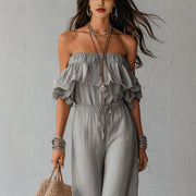 European And American Resort-style Off-shoulder Ruffled Jumpsuit