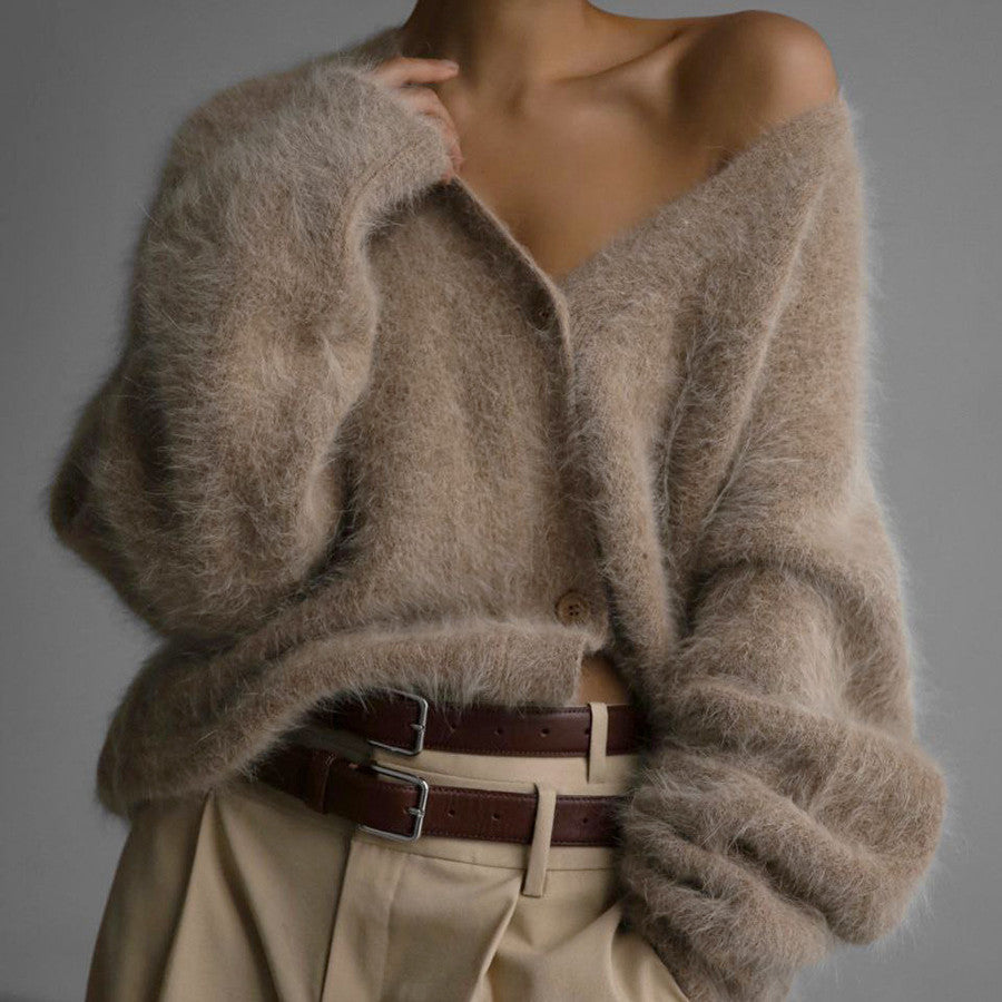 Cross-border Hot Sale Spring And Autumn Imitation Marten Cardigan Women Idle Style Loose Sweater Coat Soft Long-sleeved Sweater Women