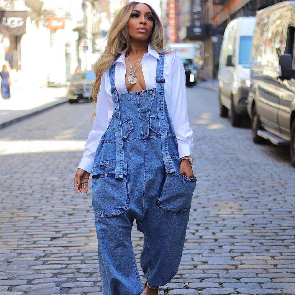 Women's Loose Denim Overalls Casual Jumpsuit