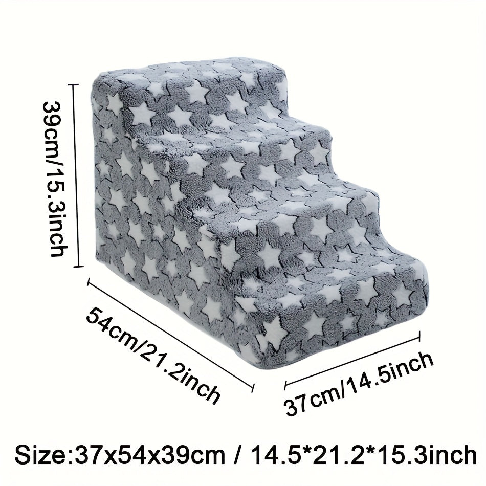 3-step Dog Stairs 3-step Dog Stairs For Small & Medium Dogs - Non-slip Removable Pet Steps With Soft Sponge Material, Cartoon Design & Star Pattern, Durable Pet Bed For Indoor/outdoor Use, Easy To
