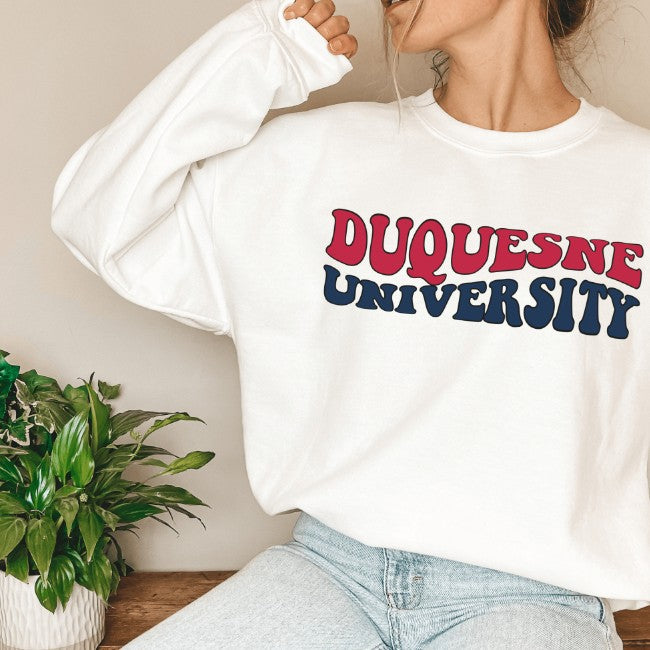 Duquesne University Letter Print Streetwear Sweatshirt