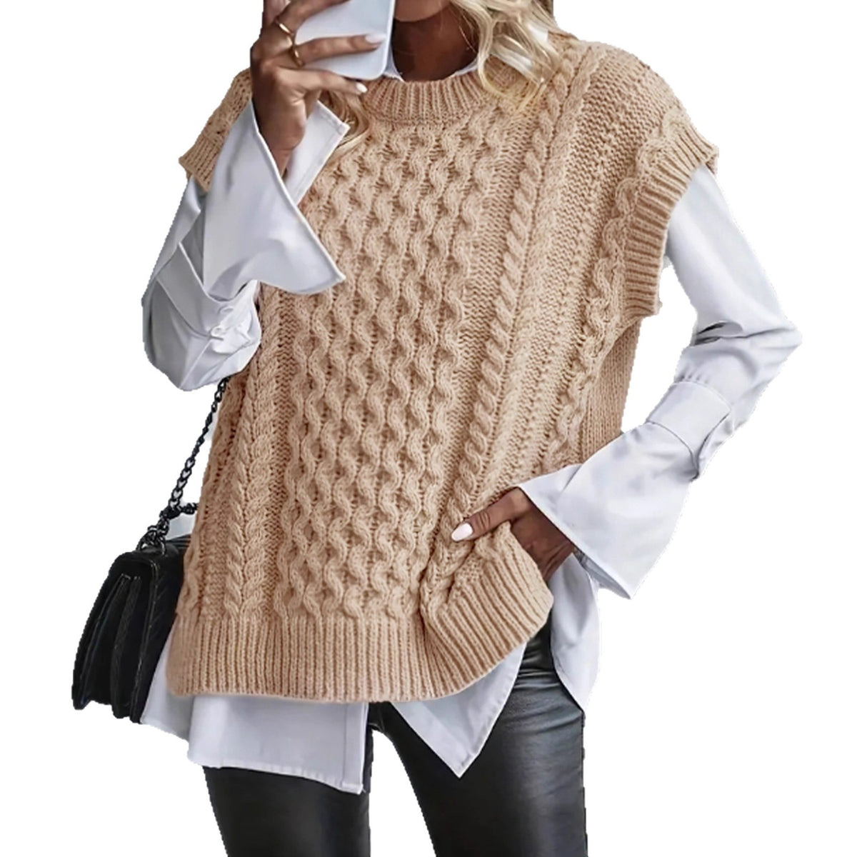 Womens Knitted Vest with Twist and Cable Details