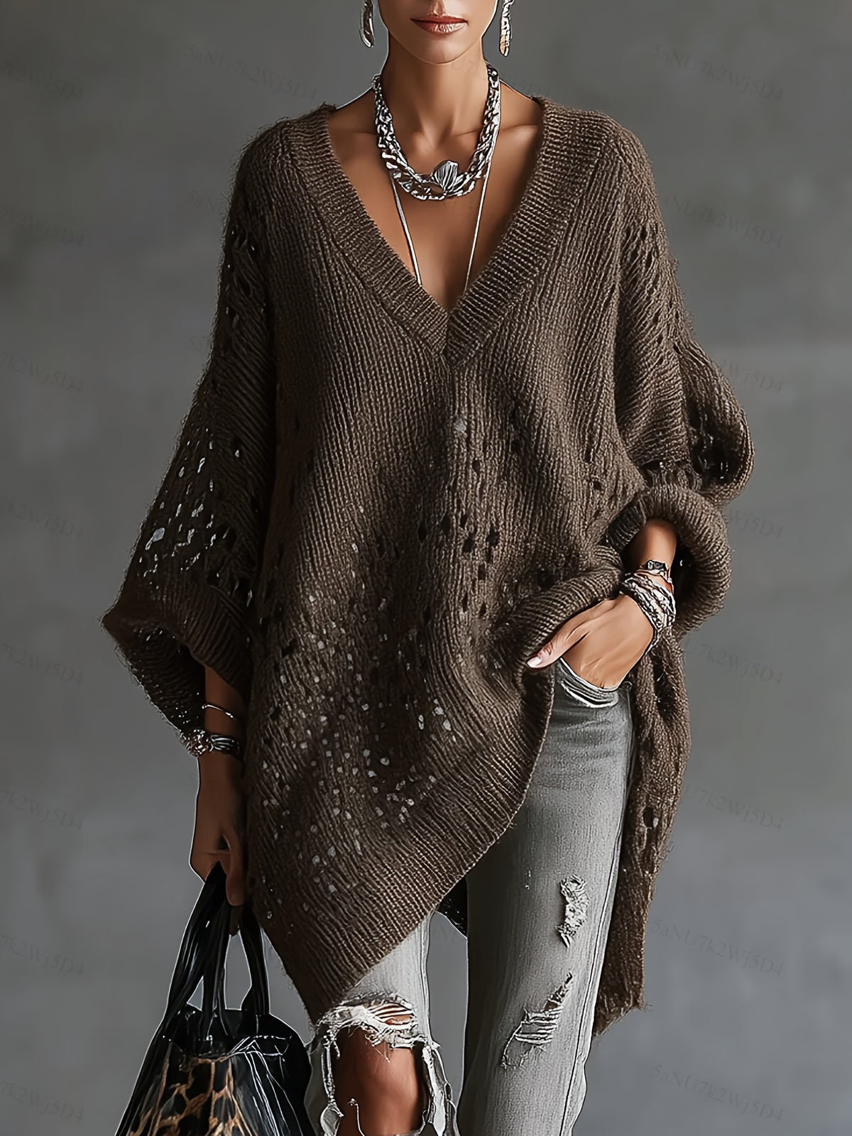 Women's Hollow Knitted Loose Pullover Sweater