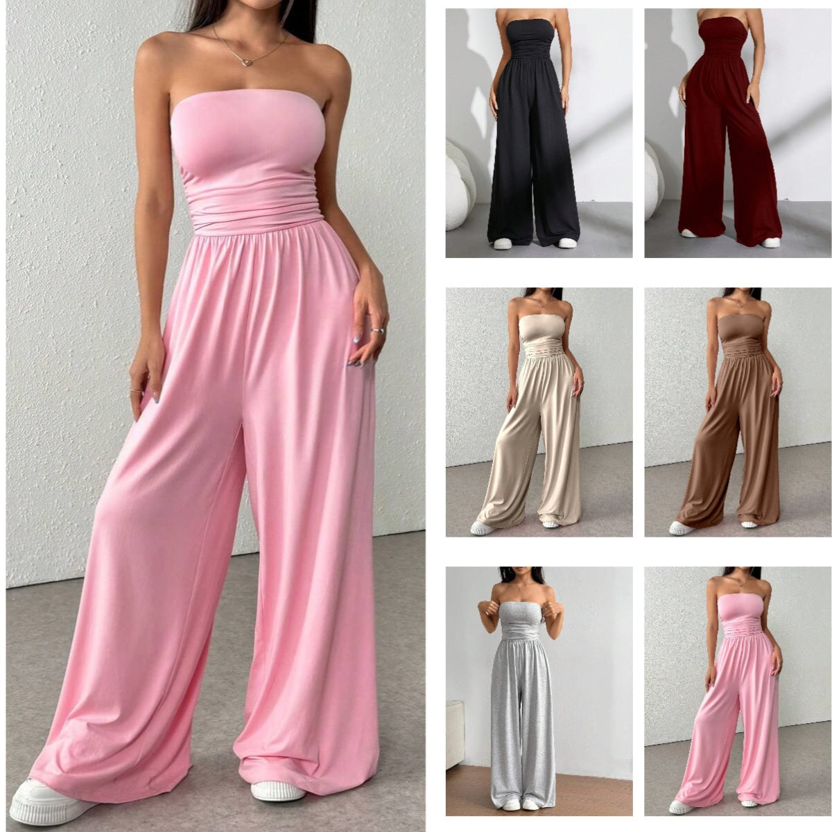 Chic High-Waisted Wide-Leg Pants & Tube Top Set