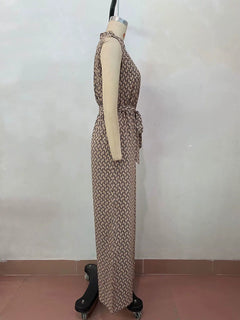 Adjustable Lace Print Backless Jumpsuit