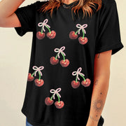 Soft Cherry Print Loose Fit Short Sleeve Shirt – Casual & Elegant