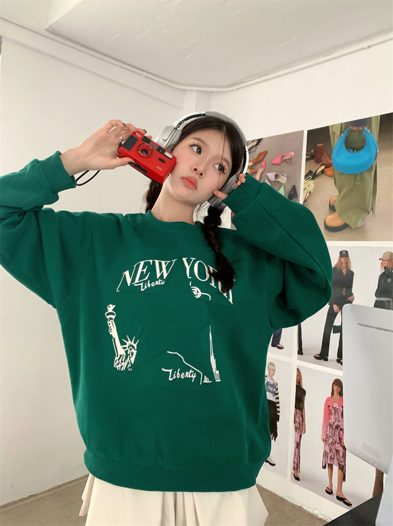 Printed Sweater Early Autumn New Retro Loose All-matching Slimming Top Women's Fashion