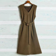 Sleeveless V-neck Knitted Vest Dress