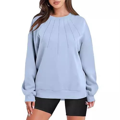 Women's Casual Pleated Round-Neck Fashion Sweater