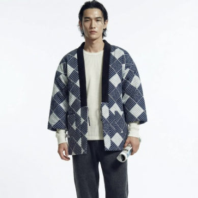 New Japanese-style Half-wrap Cotton Coat Warm Padded Cotton Outerwear With A Quilted Design