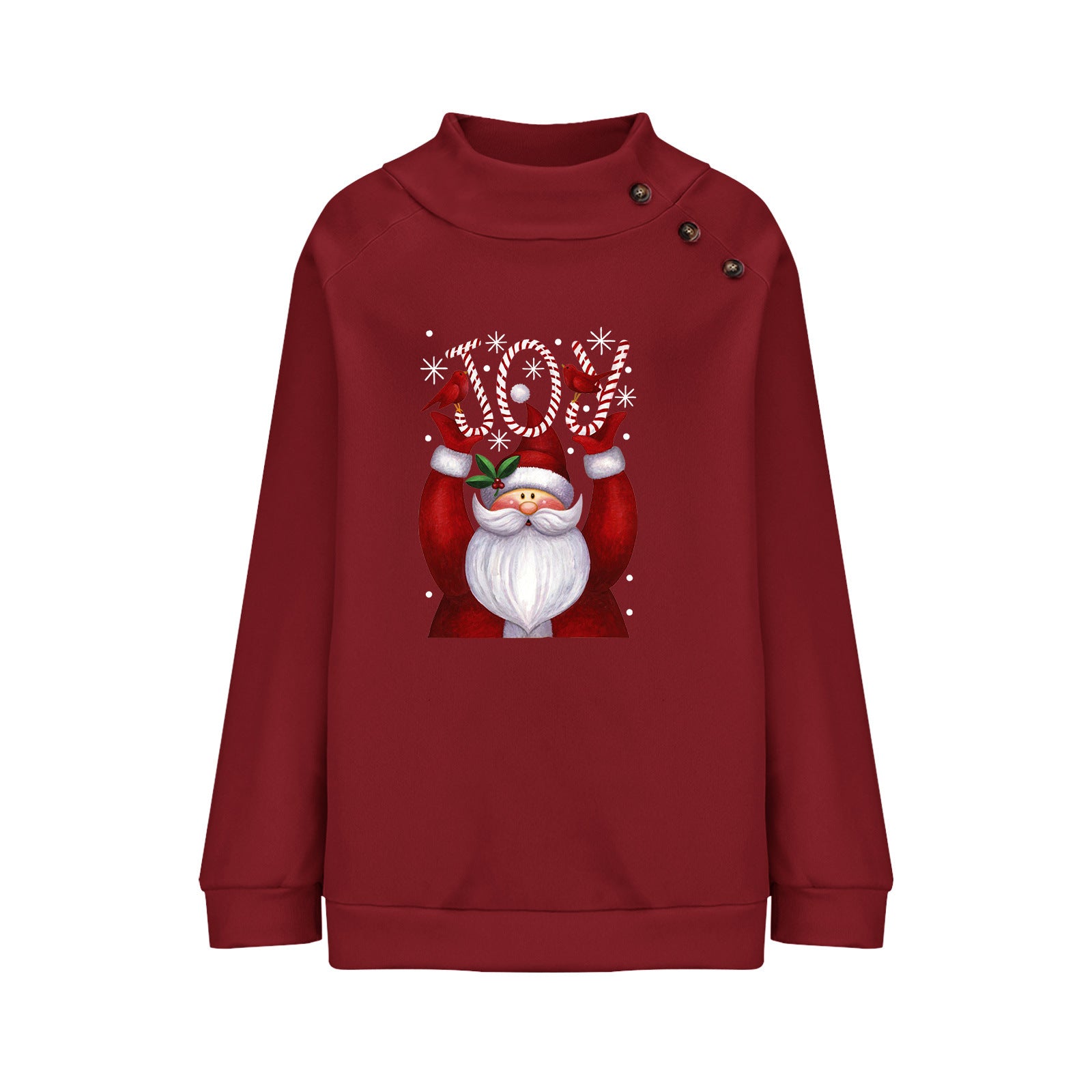 Printed Button Christmas Loose Long Sleeve Sweatershirt Women