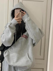 Retro Letter Print Women's Lightweight Loose Hooded Sweatshirt