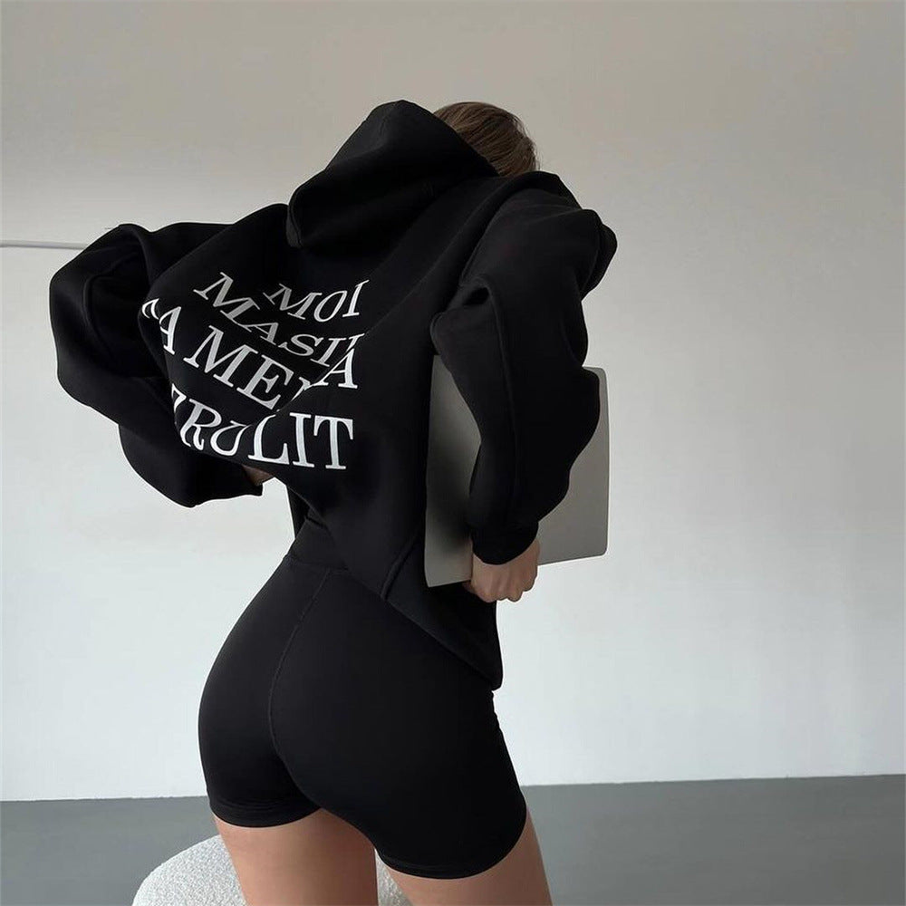 Contrast Letter Print Hooded Sweatshirt