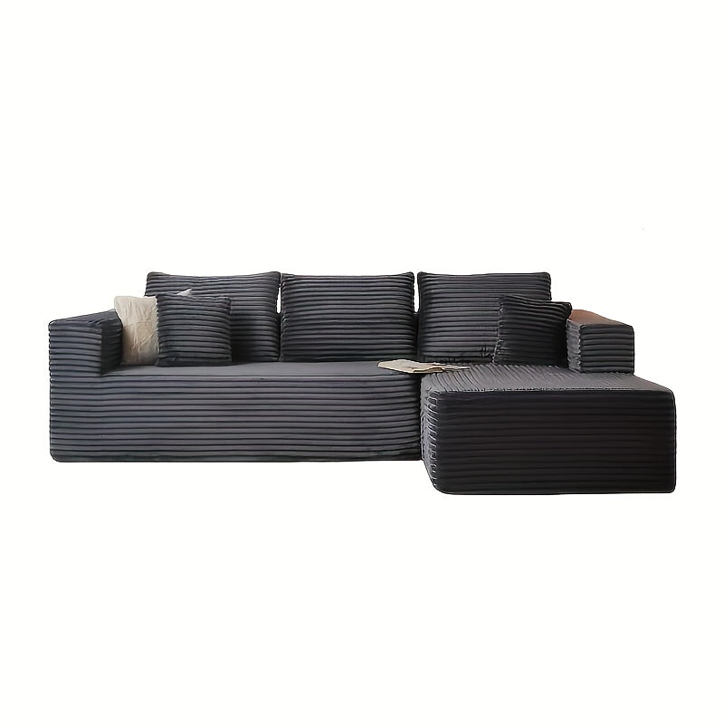 Modular L-shaped chaise longue sofa bed with deep seat and corduroy upholstery