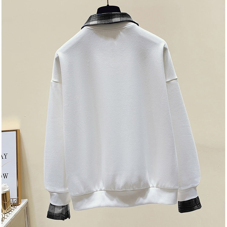 Chic False Two-Piece Long-Sleeve Cotton Sweater