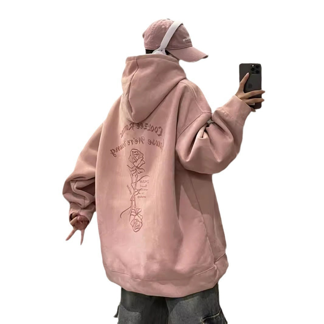 Women's Suede Hooded Pullover Cozy Casual Sweatshirt
