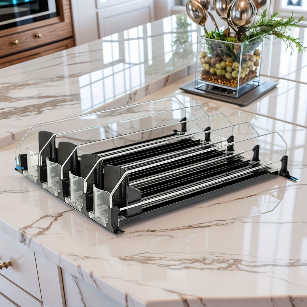 Adjustable Auto-Sliding Refrigerator Drink Organizer Rack – 4/3/2/1 Row Configurations for Cans and Bottles
