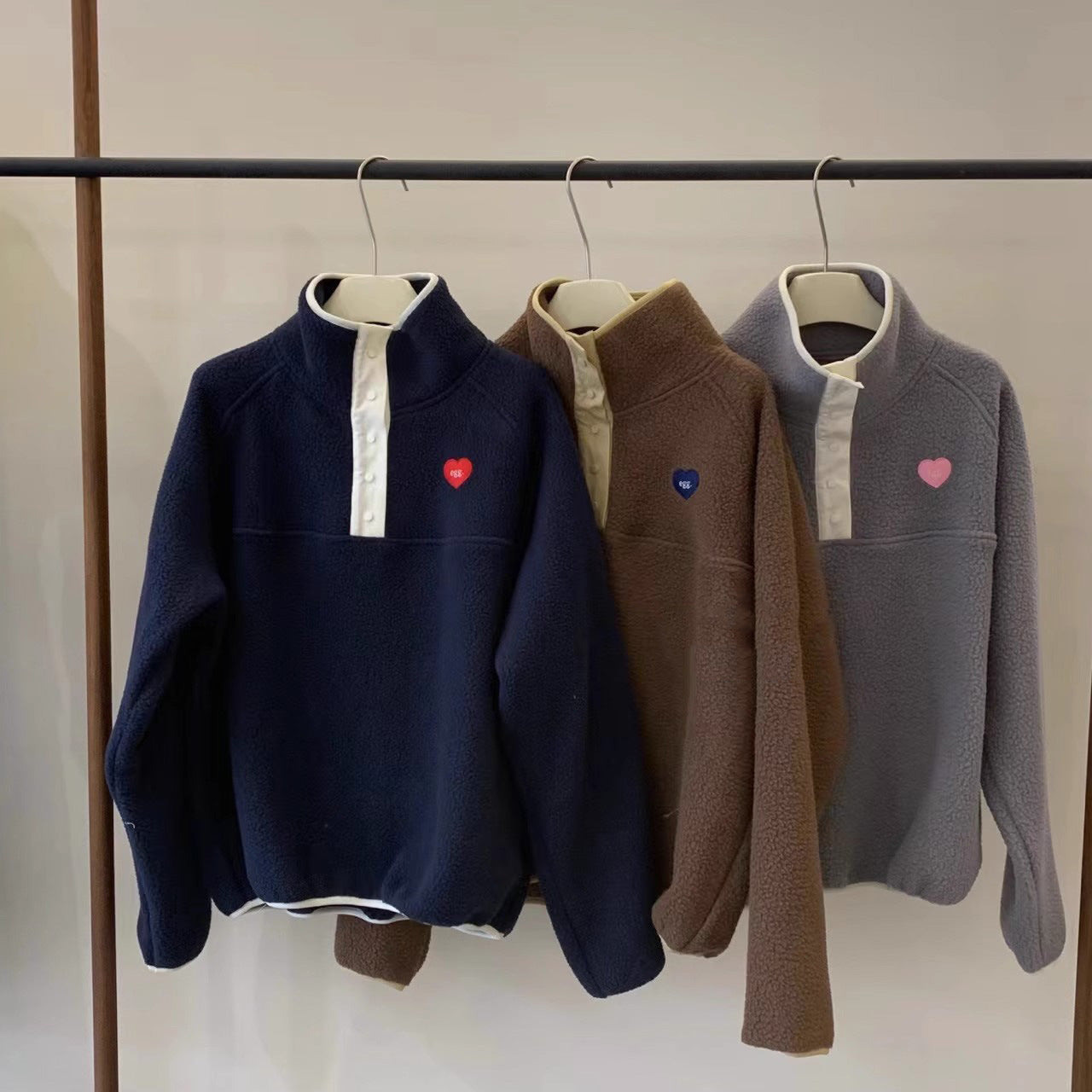 Cozy Half-Zip Embroidered Heart Lamb Wool Sweatshirt