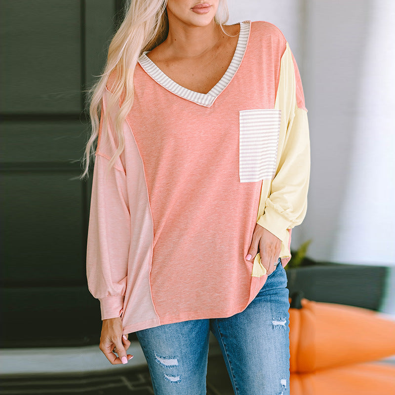Women's Striped V-Neck Long Sleeve Casual Hoodie