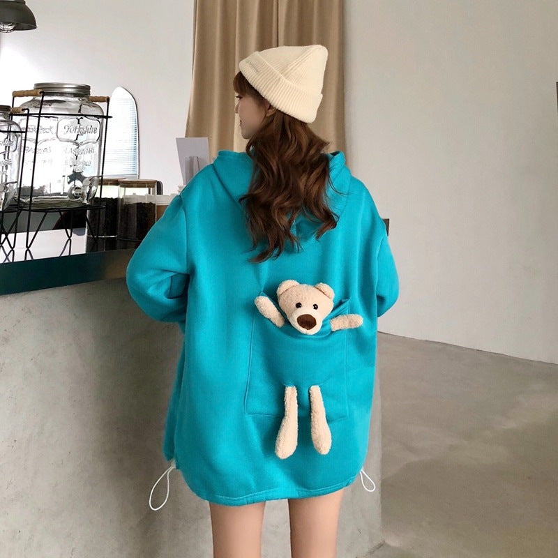 Cute Bear Fleece-Lined Oversized Winter Sweater