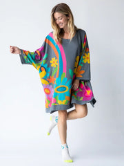 Cozy Rainbow Printed Oversized Crew Neck Sweatshirt