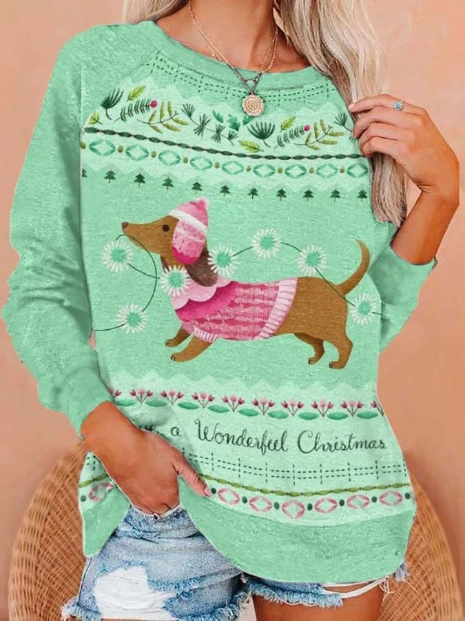 Women's 3D Print Long Sleeve Casual Pullover Sweater