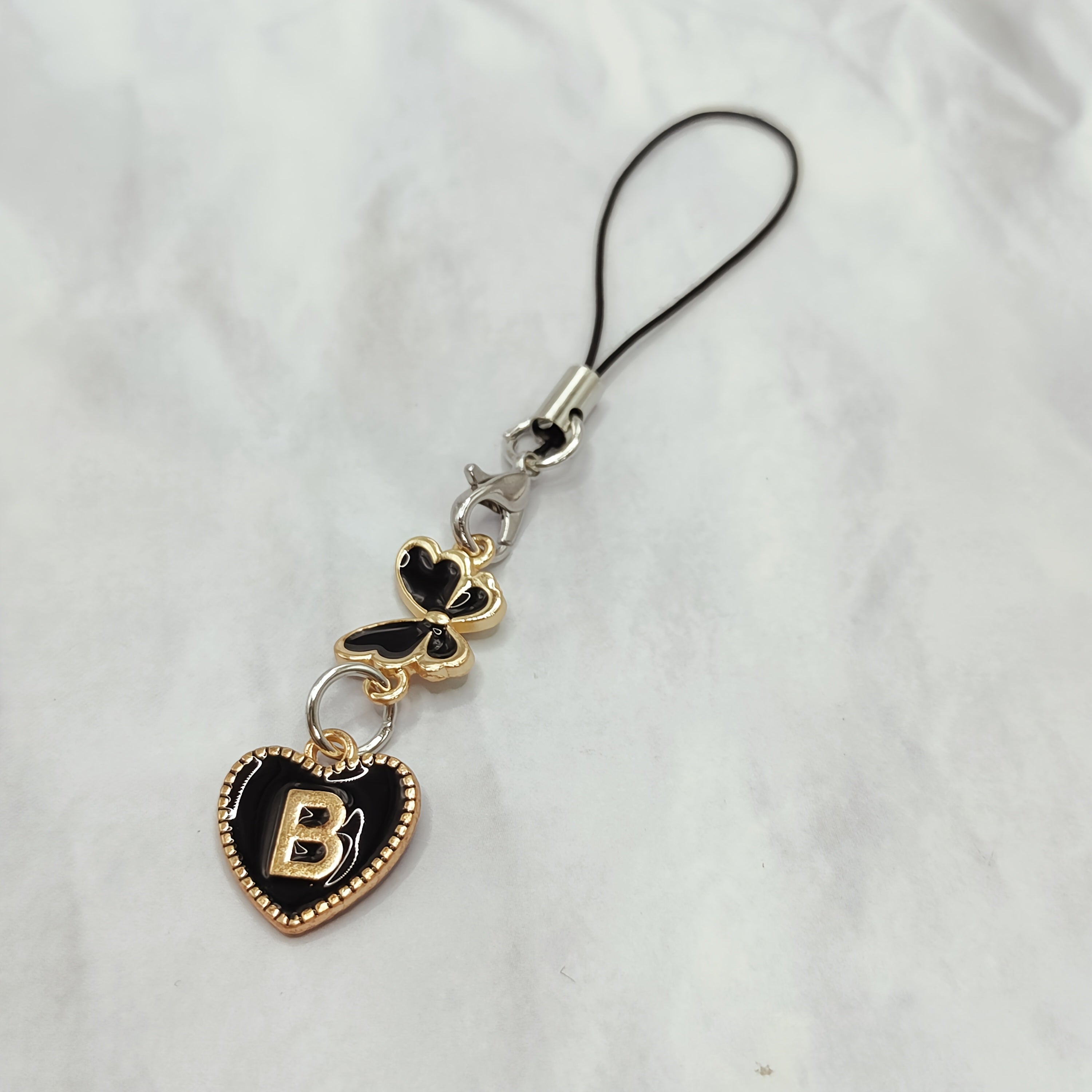 Black Letter A‑Z and Butterfly Phone Charm – Durable Aluminum Alloy