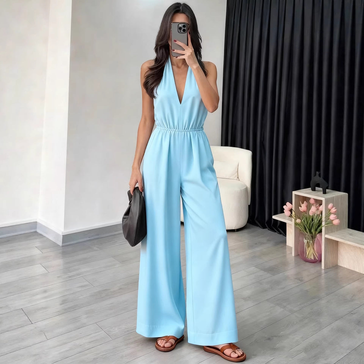 Women's Elegant V-Neck Halter Jumpsuit Chic Romper
