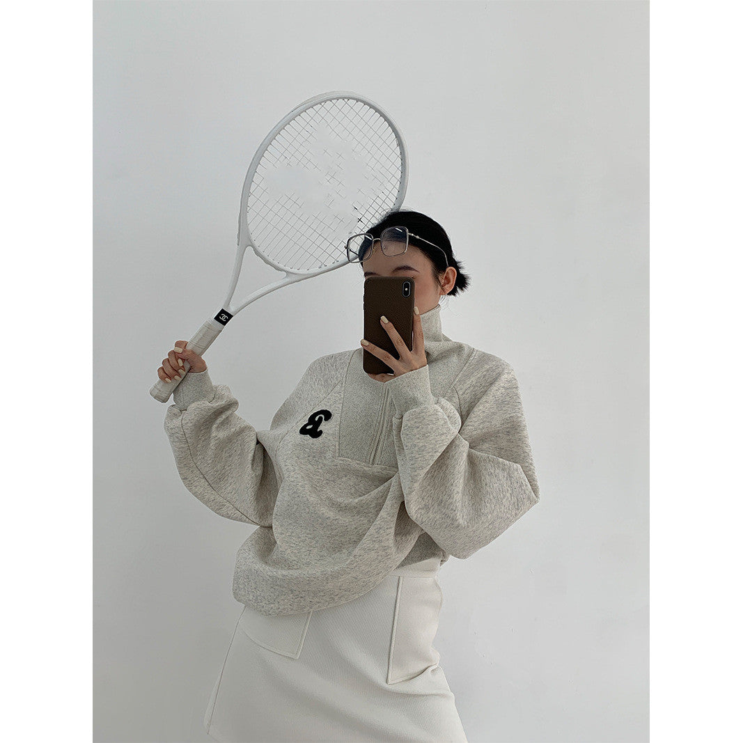 Retro American Polo Collar Sweatshirt