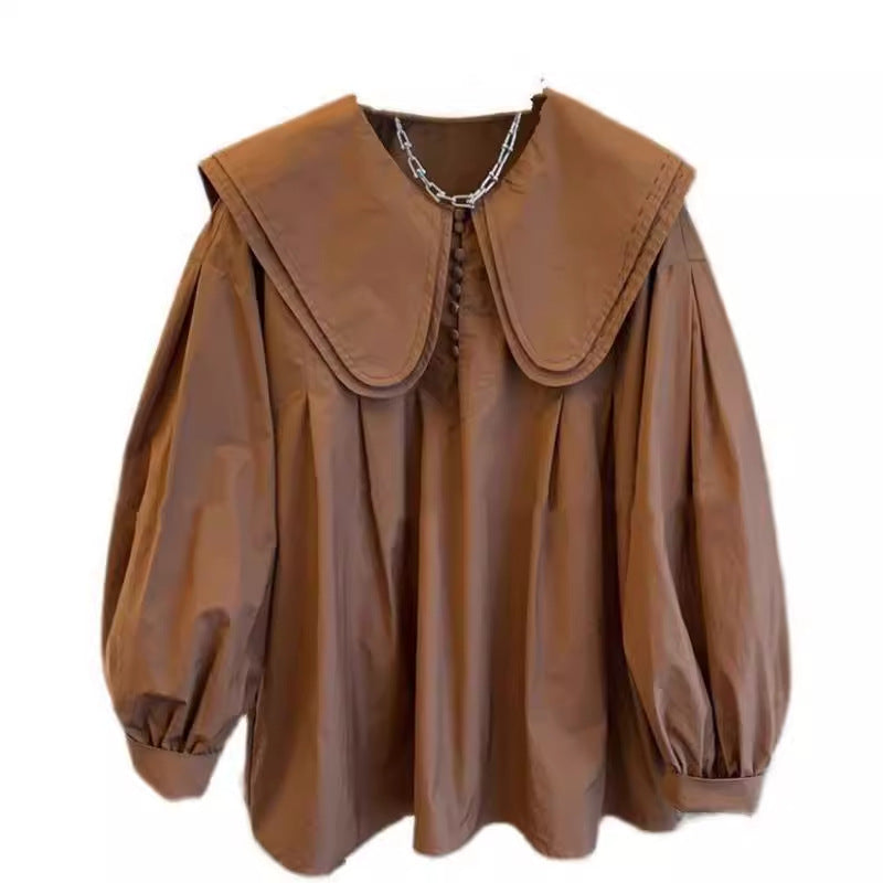Women's Doll Collar Lantern Sleeve Shirt Top