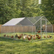 Large Walk-In Metal Chicken Coop with Roof, Roosting Perch, Lockable Door and Outdoor Run