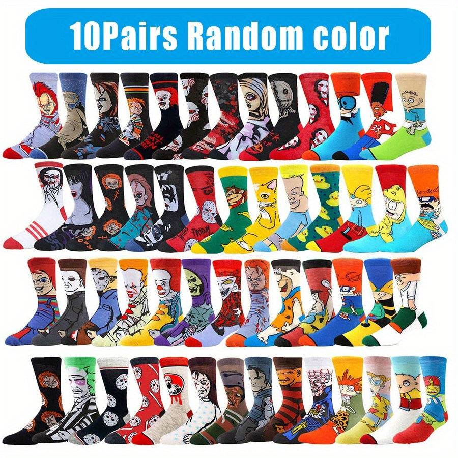 10/20 Pairs Anime Socks 10/20 Pairs Trendy Anime Crew Socks | Unisex Hip Hop Streetwear Funny Novelty Casual Socks with 10 Unique Designs, Fashion Gift for Men Women, Machine Washable Polyester Blend
