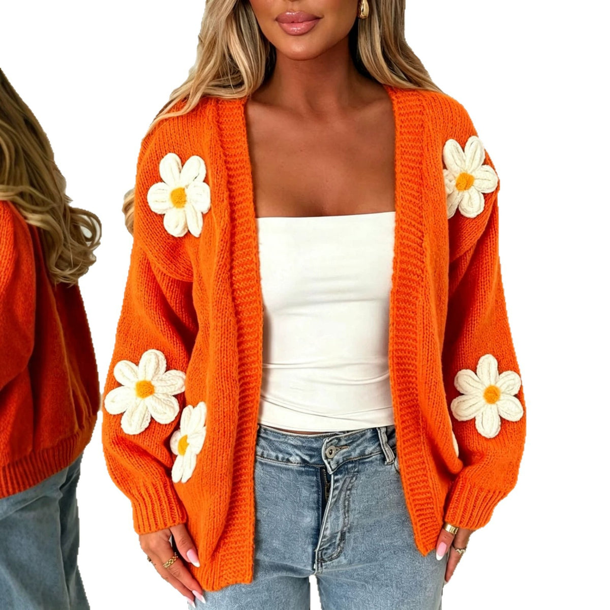 Sweet Large-floral Knitted Cardigan for Women