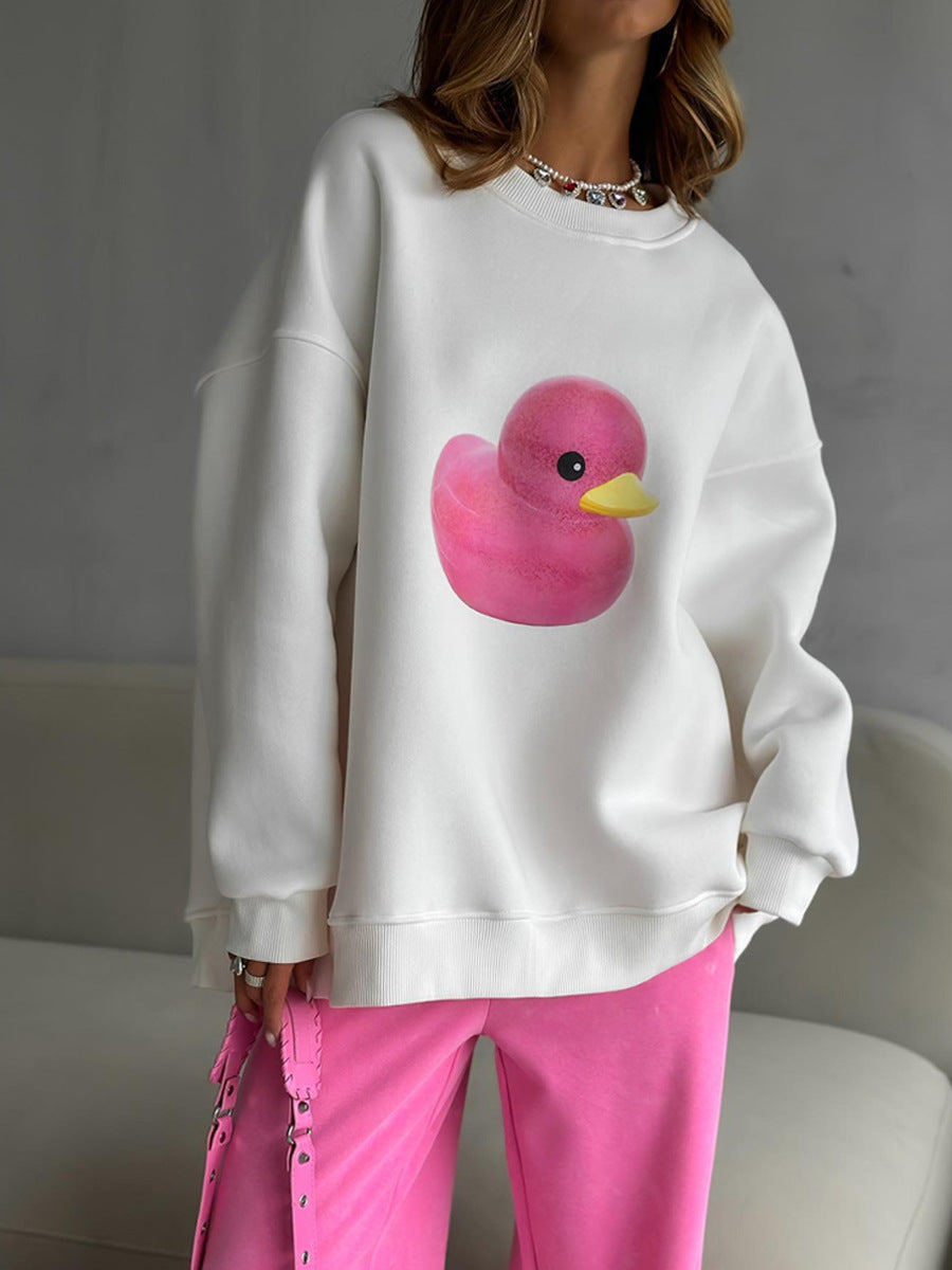 Cute Duck Print Oversized Cotton Women's Sweater