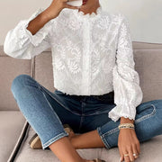 Elegant Embroidered Lace Blouse For Sophisticated Ladies In Spring And Autumn