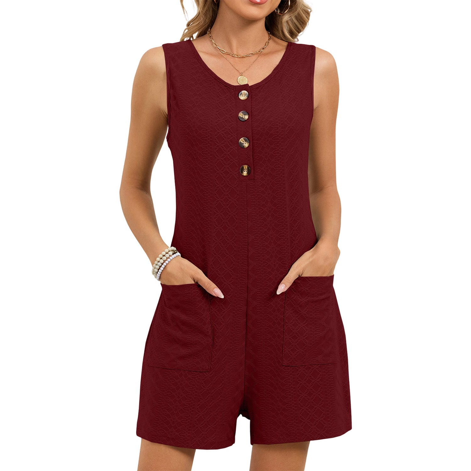 Womens Single-breasted Vest And Shorts Jumpsuit