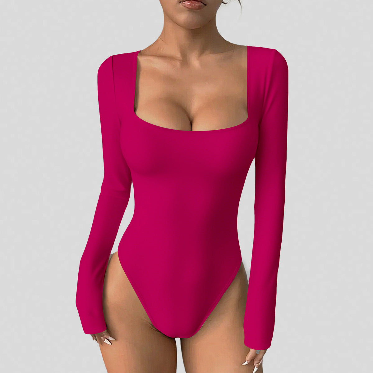 Women's Square Neck Long Sleeve Stretchy Yoga Bodysuit