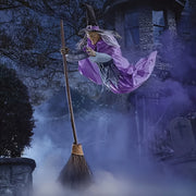 6ft Self-Propelled Flying Witch with Broomstick - Motion-Activated Scary Sounds & Flashing Lights, Self-Moving Outdoor/Indoor Halloween Decoration, No Electricity/Plug-in-Free, Recycled Wood-Like P...