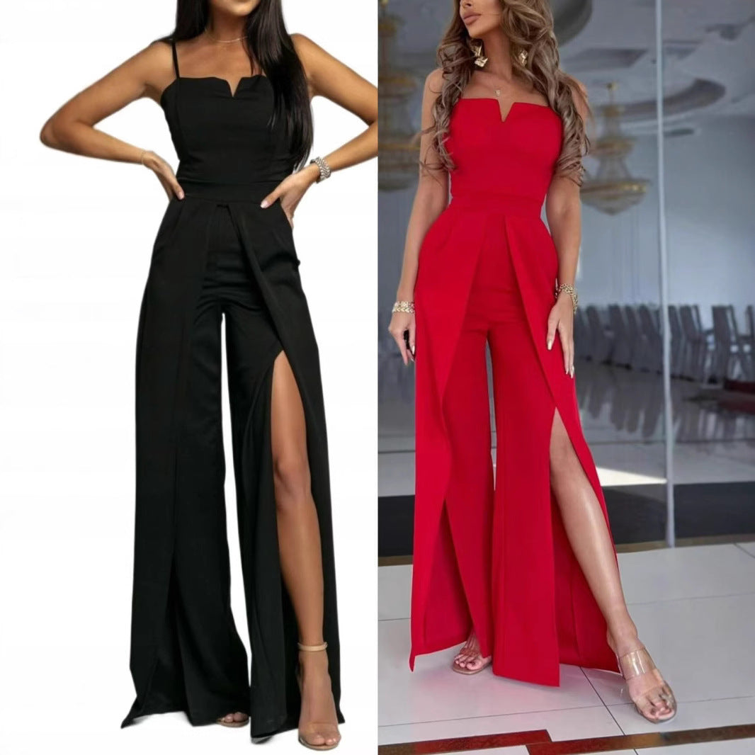 Sleek Bustier Slit Jumpsuit for Women