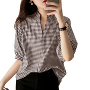Loose Casual Half Sleeve Plaid Printed Shirt