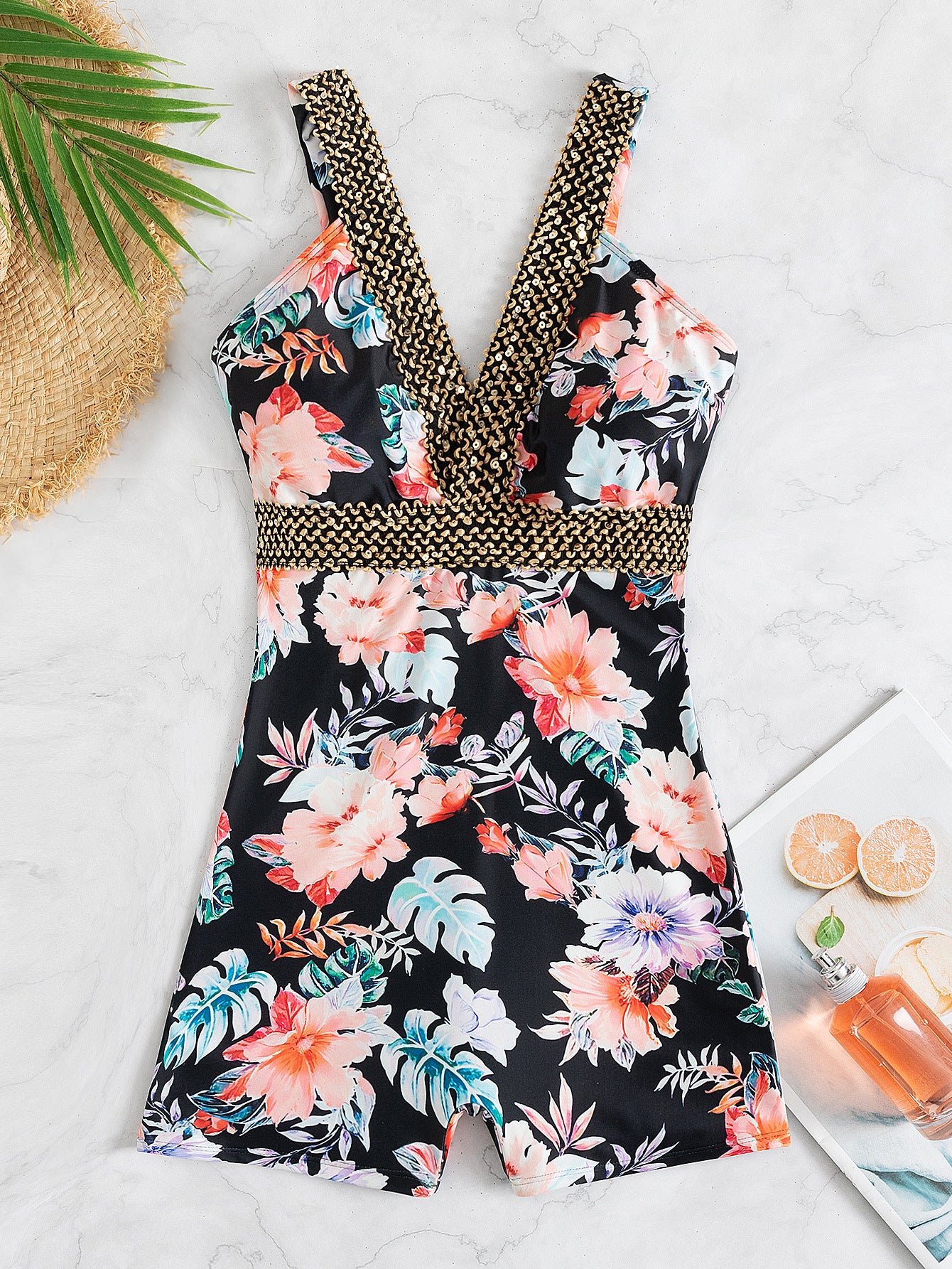 Sexy Deep V-Neck High-Cut Backless One-Piece Swimsuit