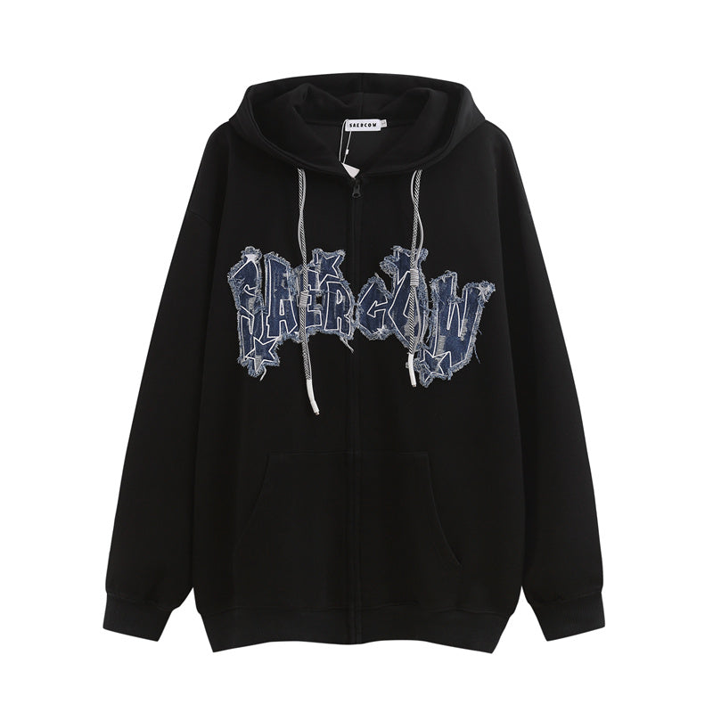 Women's Letter Zip-Up Hooded Cardigan Sweater