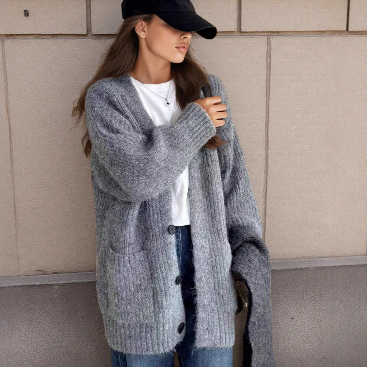 V-neck Versatile Alpaca-wool-blend Cardigan Sweater