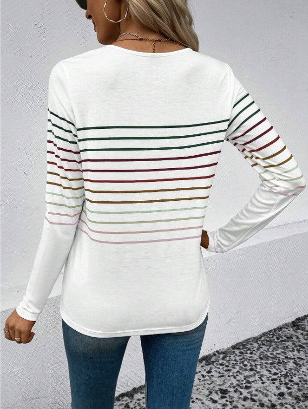 Women's Striped Round Neck Long Sleeve Casual Top