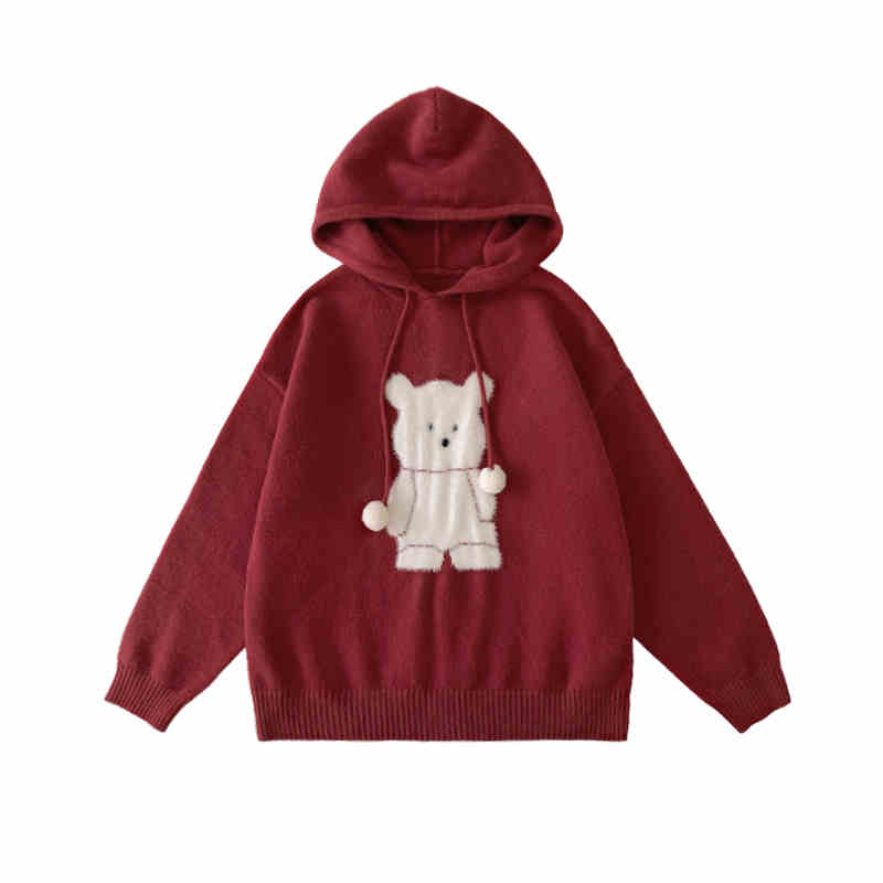 Cozy Bear Loose Knitted Hooded Sweater for Women