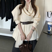 Knitted Scarf Collar Cardigan Jacket with Belt