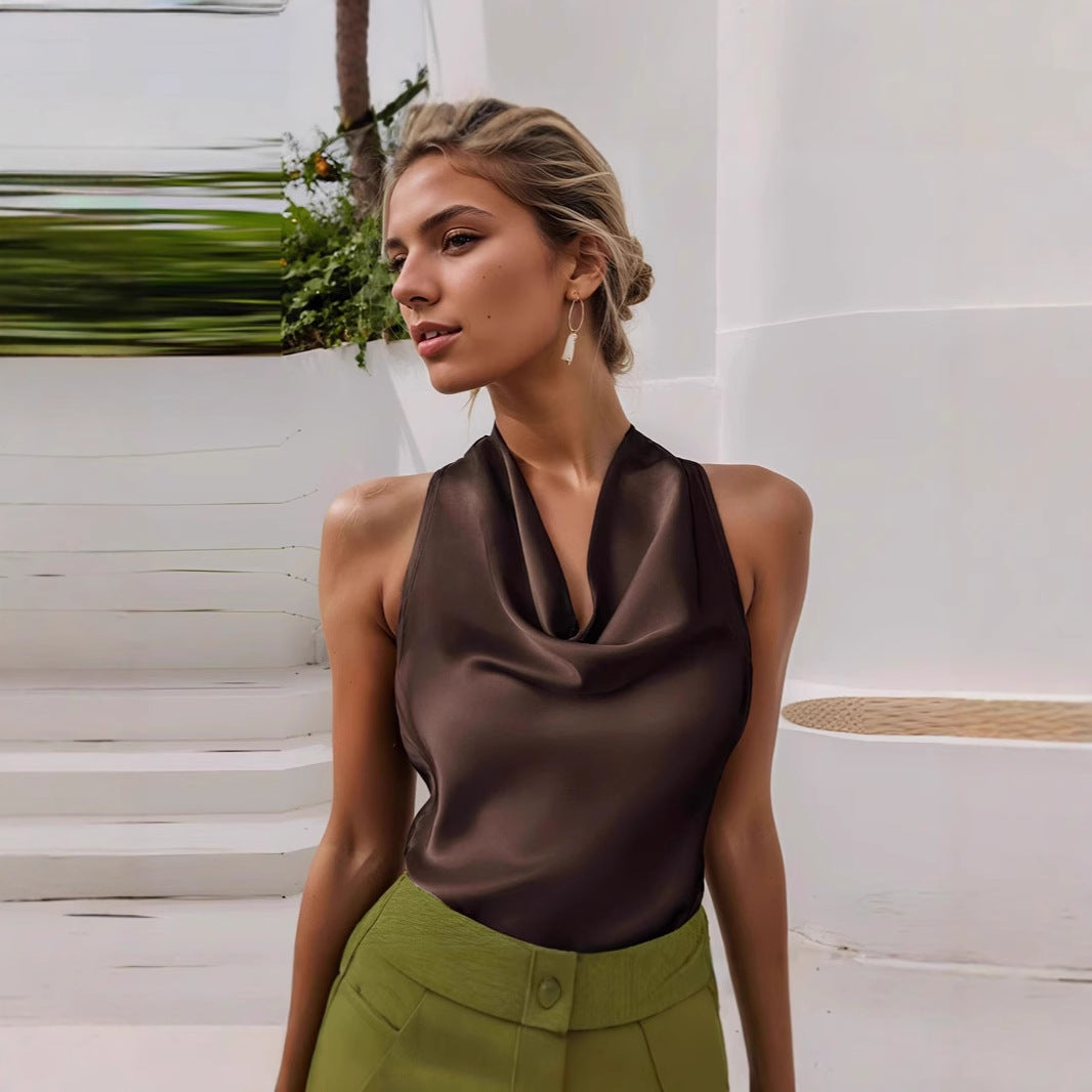 Elegant Silk Halterneck Tank Top for Women